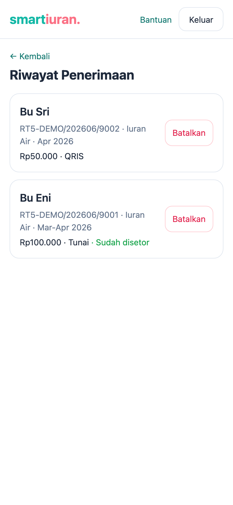 Riwayat Penerimaan